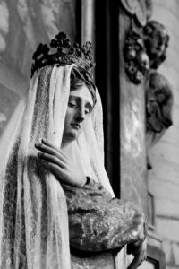 tilted shot of a virgin mary statue