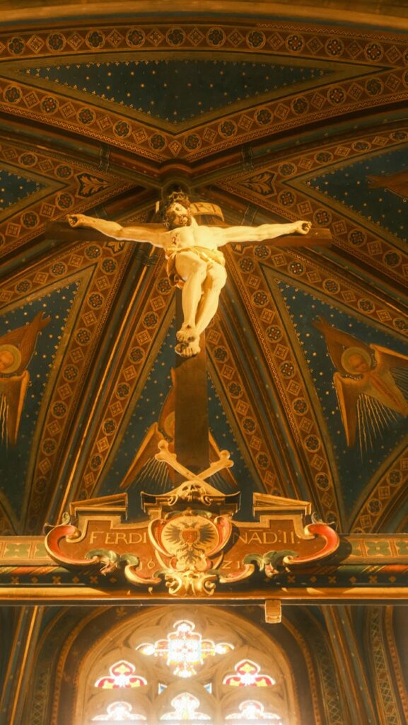 gothic cathedral interior with crucifix